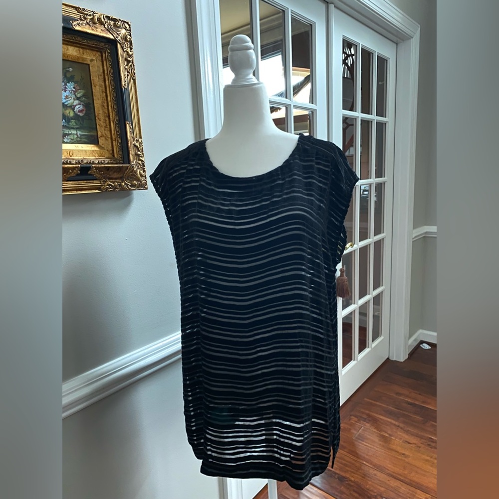 EILEEN FISHER NWT Women's Black Striped Velvet Tunic Shirt Top size Small